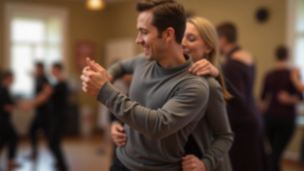 Demonstração de postura correta em bachata com alinhamento de ombros e posição de abraço de dança