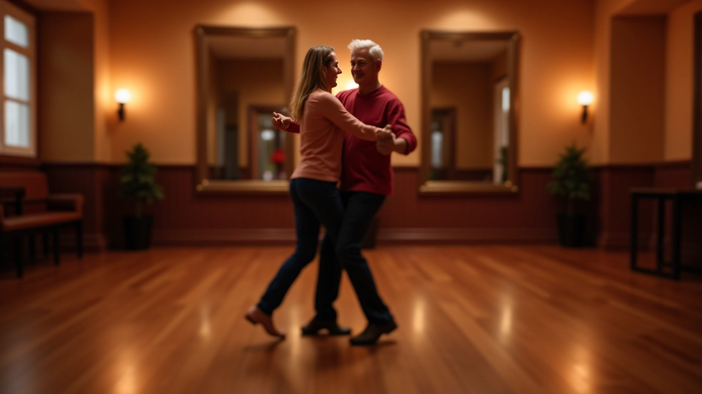 Espaço de dança social acolhedor com iluminação morna e pista de dança para encontros de bachata