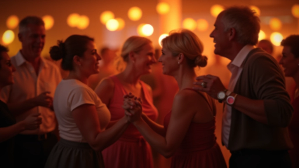 Grupo de pessoas a dançar bachata numa noite social acolhedora